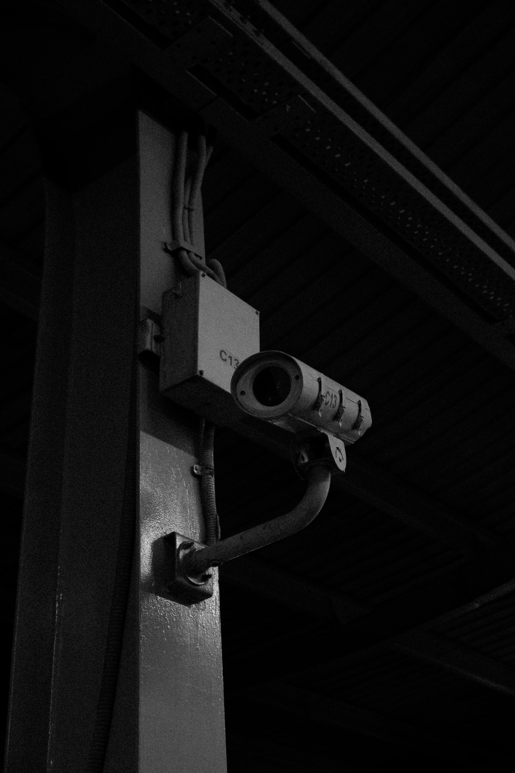 A close view of a surveillance camera